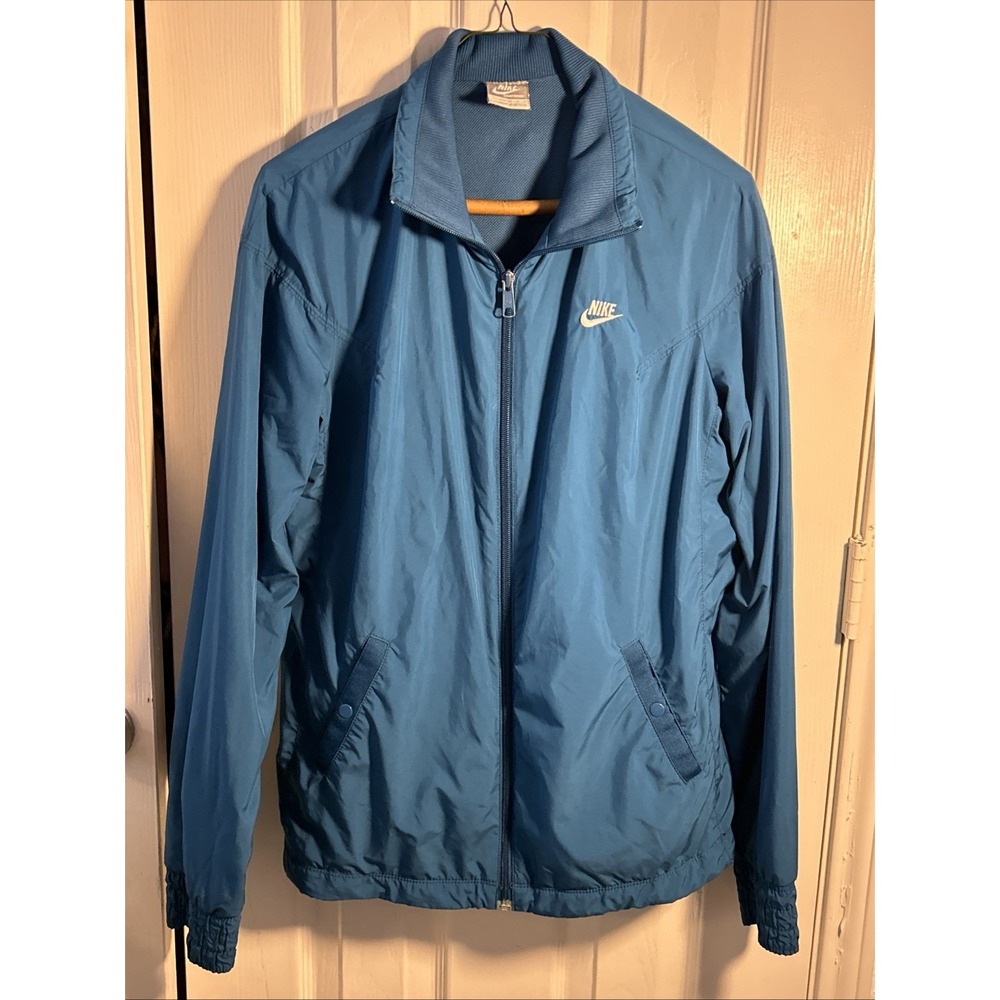 Vintage 90s Nike Full Zip Lined Windbreaker Track Jacket Size L Blue Sportswear